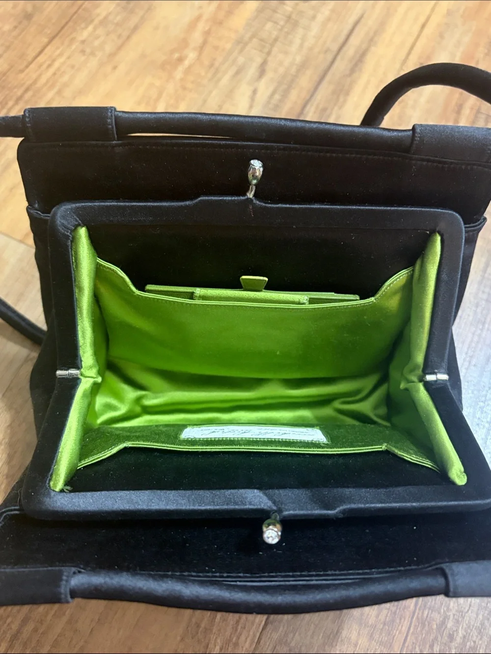 Michelle hatch New York black satin canopy embroidered handbag purse